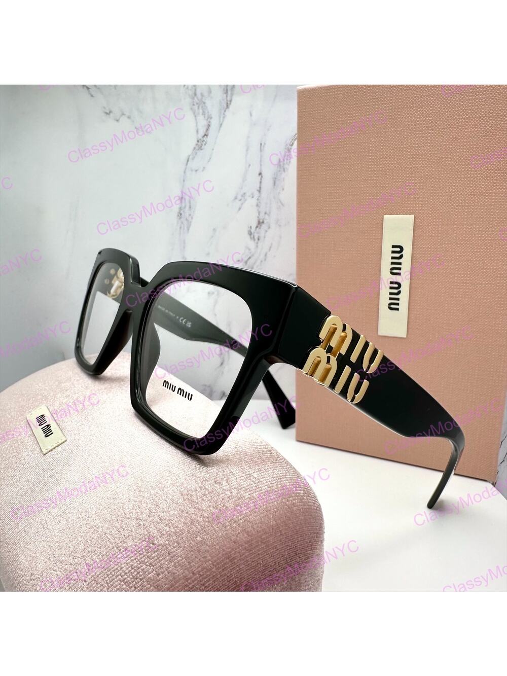 MIU MIU Womens Eyeglasses Black Square Full Rim frames 52-19mm Rx-able Womens